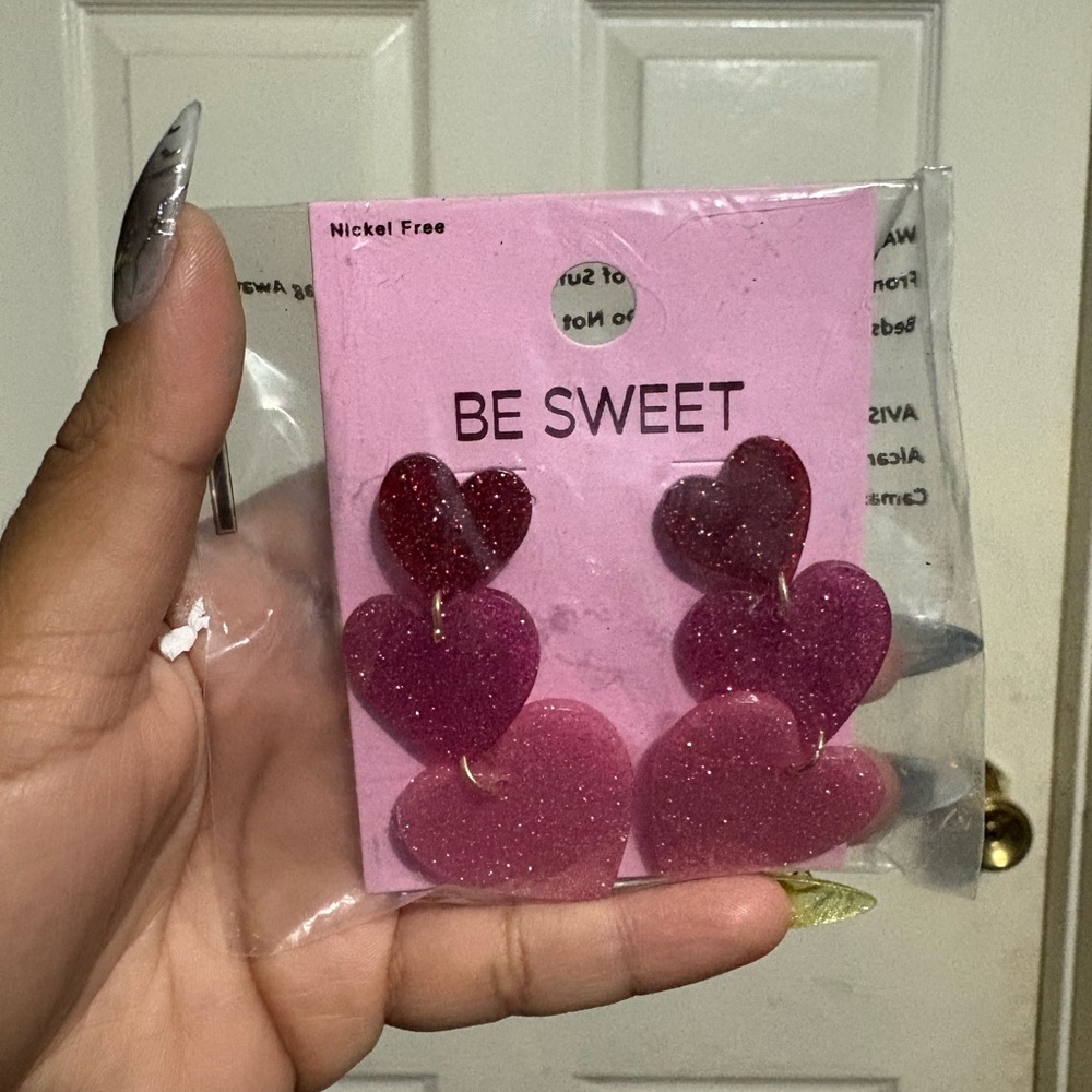 Pink Heart Dangle Earrings